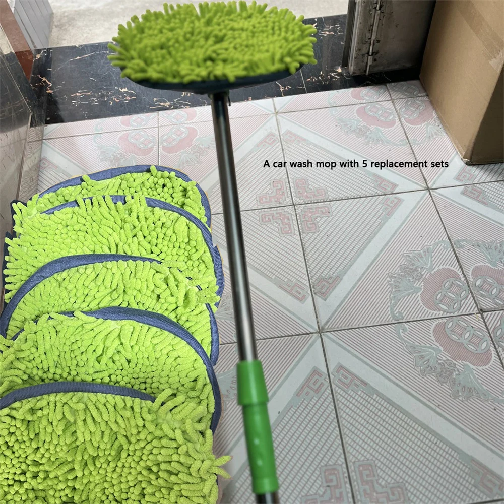 New car wash mop with extendable 2-section specialized brush and soft bristles for cleaning, wiping, and car washing tools