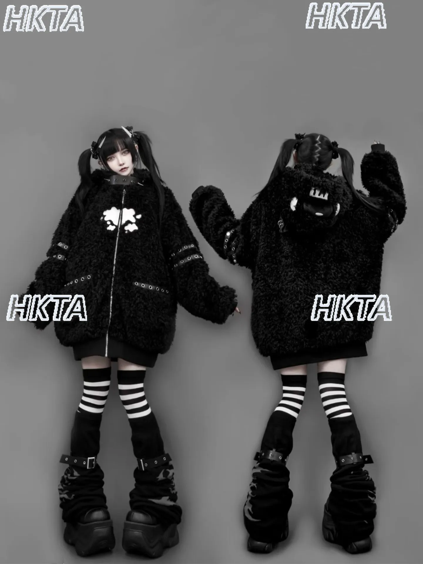 Japanese Cute Embroidered Plush Hooded Coat Medium Long Coats Winter New Subculture Y2k Goth Sweet Loose Cool Fur Jacket Women - view 5