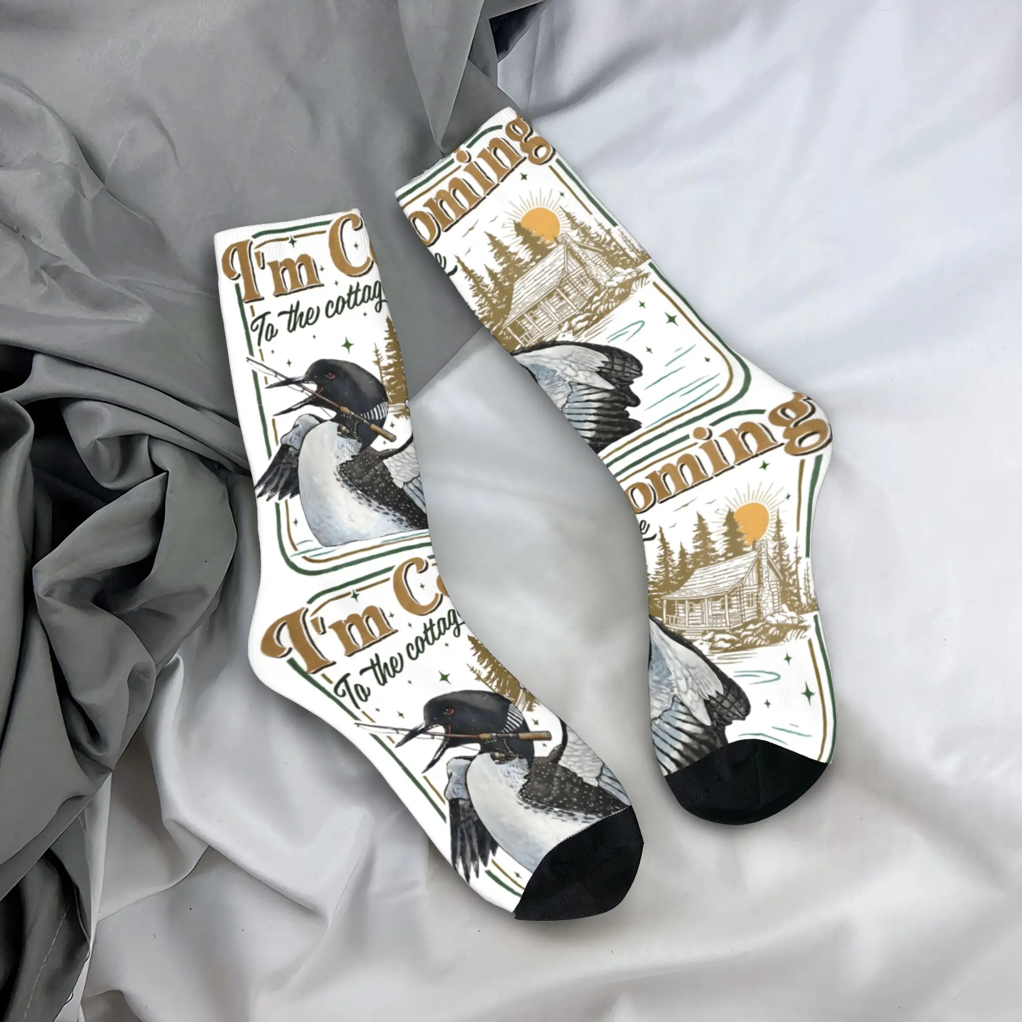 Heated Rivalry I'm Coming To The Cottage Wolf Bird Socks Men Women Polyester Funny Happy  Socks Novelty Middle Tube Socks Gifts