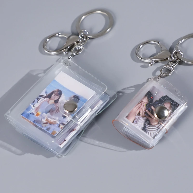 Mini Small Photo Album Keyring 16 Pockets 1 Inch ID Instant Pictures Interstitial Storage Card Book Keychain Lover Time Memory G