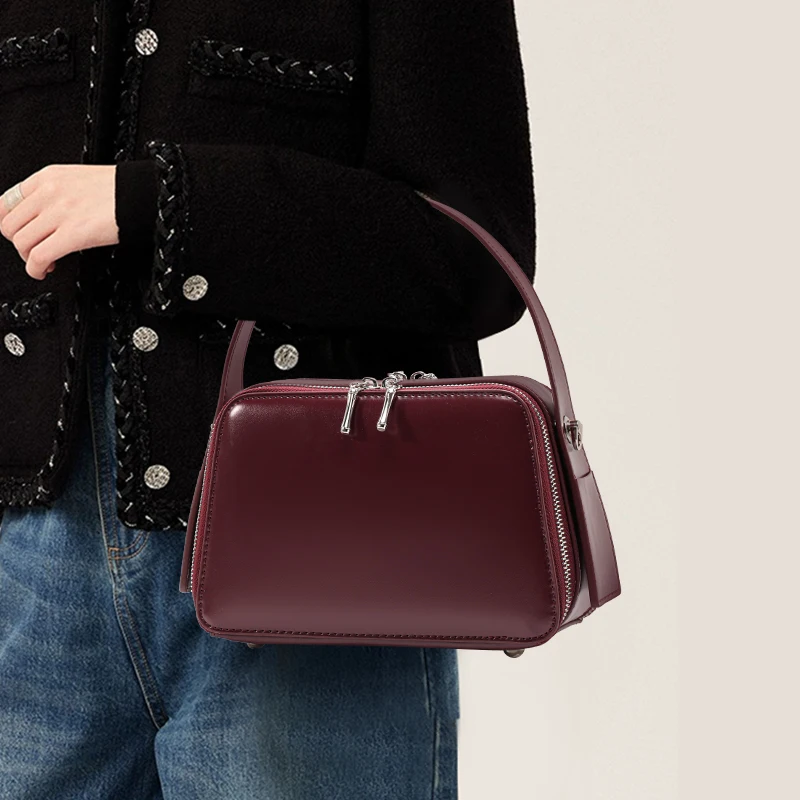 Aidani Genuine Leather Women's Bag, 2026 New Retro Handheld Square Bag, High-end Texture Large-capacity Shoulder & Crossbody Bag