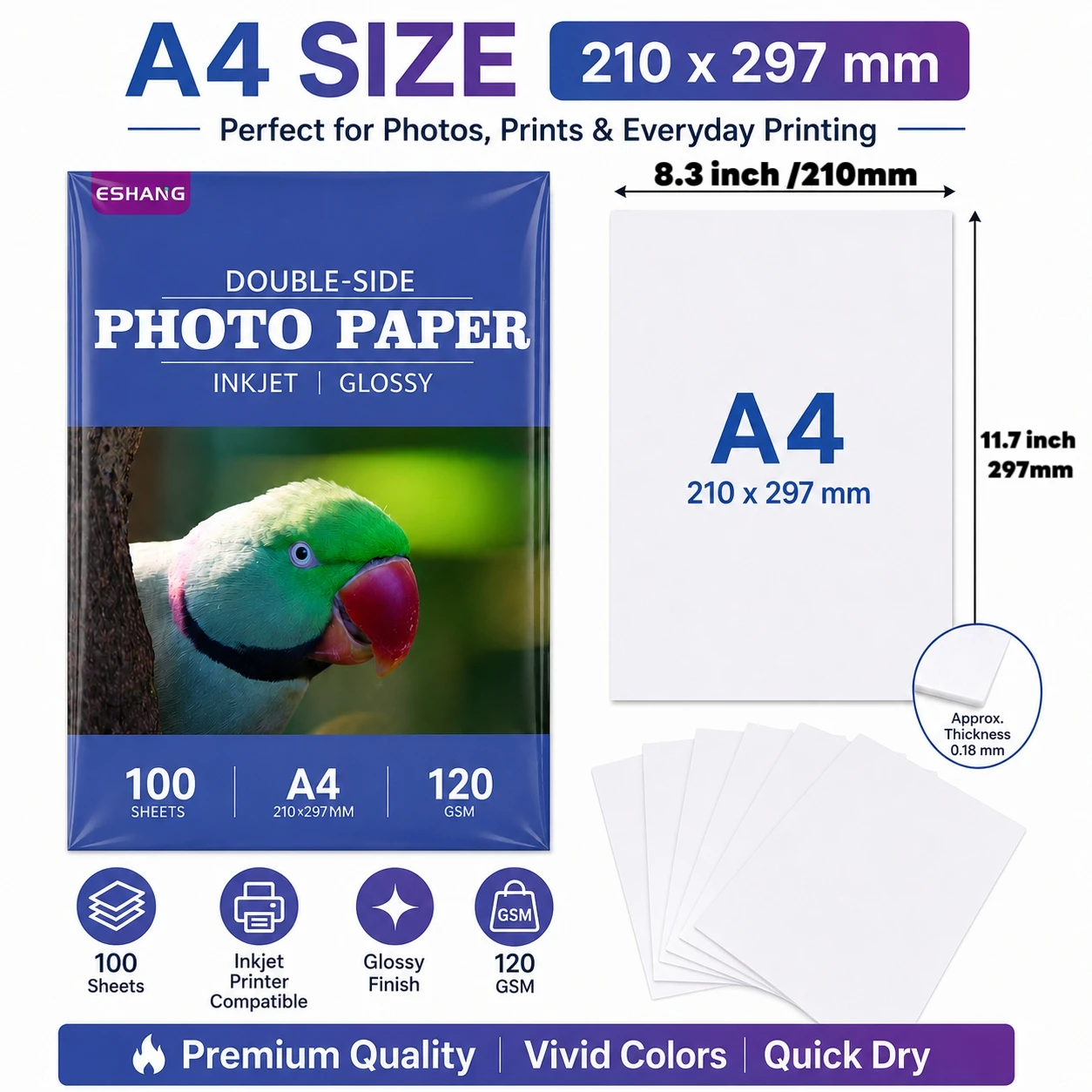 ESHANGA4 Size 100 Sheets Double-Sided Printing High-Quality Paper, Perfect for Photos, Printing, and Daily Printing 120GSM
