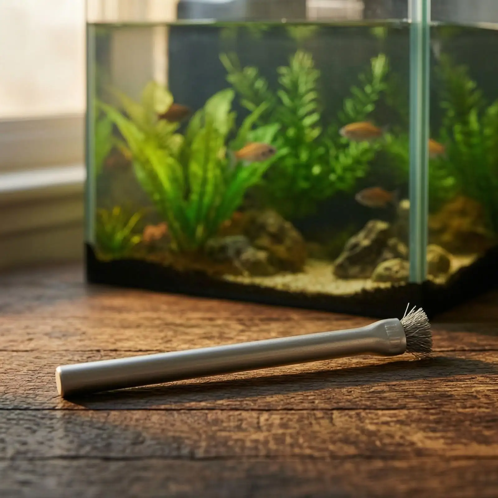 Planted Tank Algae Brush Stainless Steel Wire Scrubber for Aquarium Hardscape Biofilm Cleaner Fish Tank Rocks Wood Non Slip