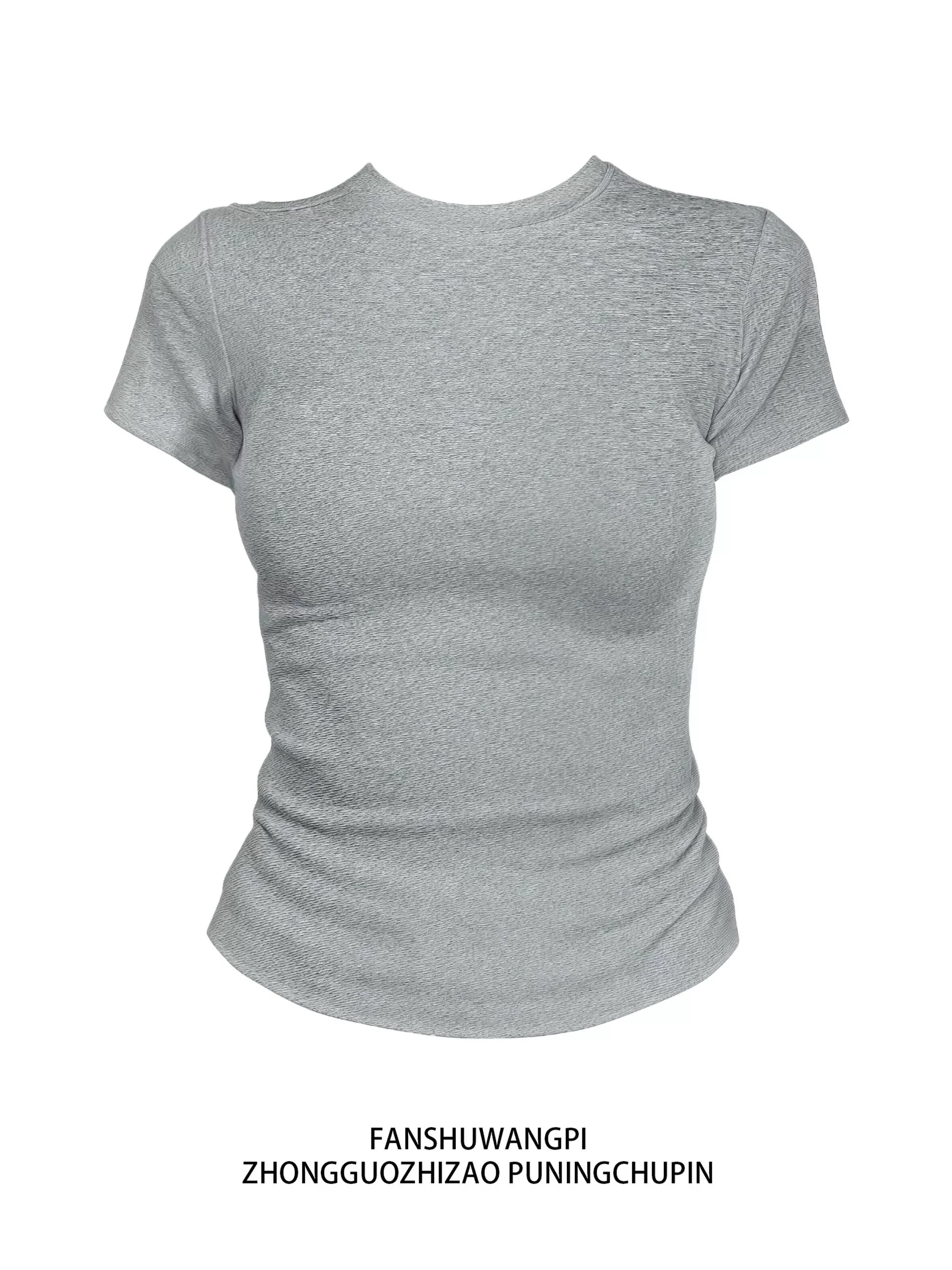 Slim Fit Short Sleeve T-Shirt Women's Summer Pure Cotton High Waist Short Length Printed Crossbody Top Korean Style Commute