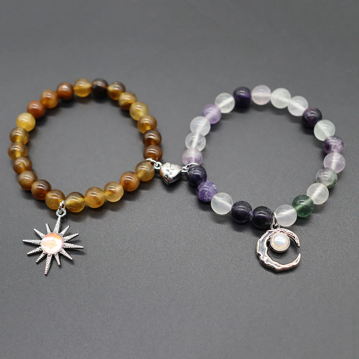 Halloween Gothic Natural Stone Beaded Bracelets Aesthetic Moon Sun Love Magnetic Couples Charm Bracelet Elastic Hand Emo Jewelry