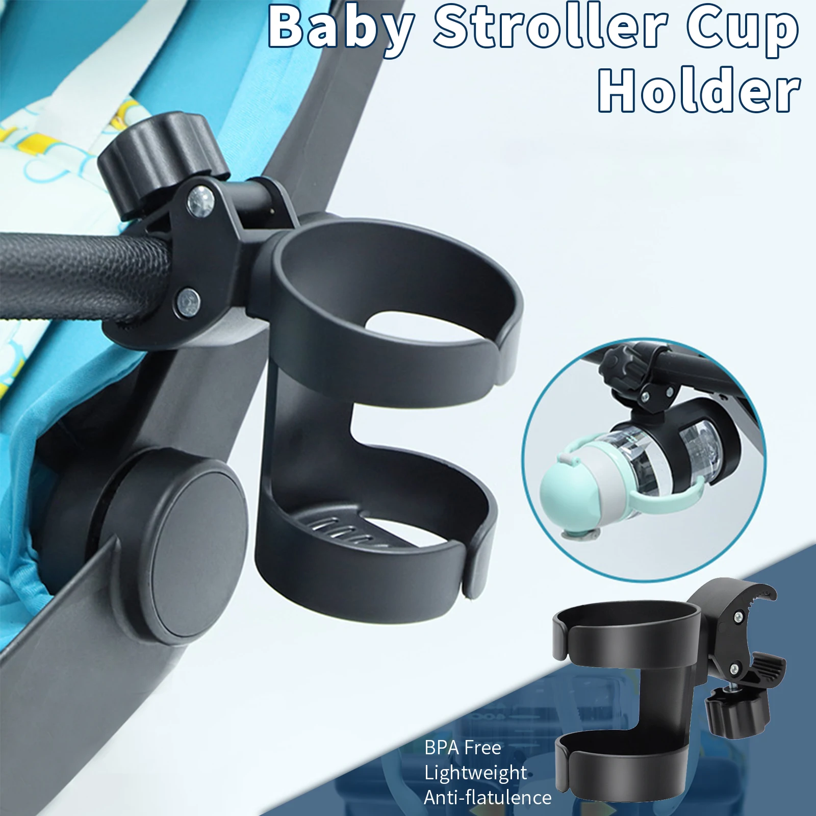 

Baby Stroller Cup Holder Easy to Install 360 ° Rotation Wheelchair Cup Holder Stroller Accessories Harmless to Children