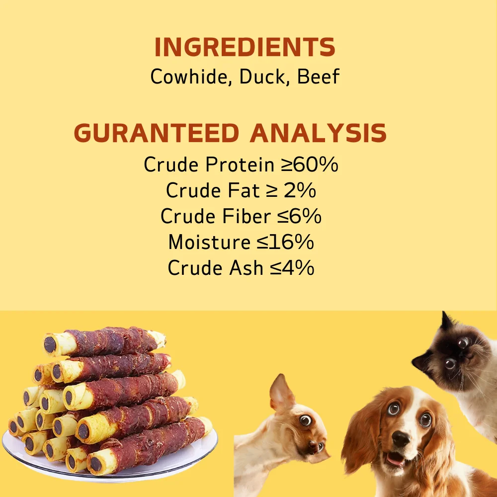 2 упаковки (2 x 150 г/5,3 унции), 300 г/10,6 палочки из воловьей кожи, мясные закуски для собак, изготовленные из утиной мяса и кожи говядины, начинка из говядины