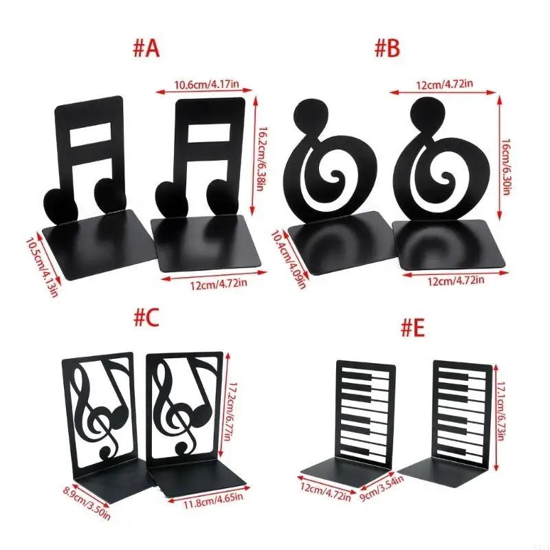 2pcs/set Simple Black Metal Bookends Creative Musical Note Boolend для домашнего офиса.