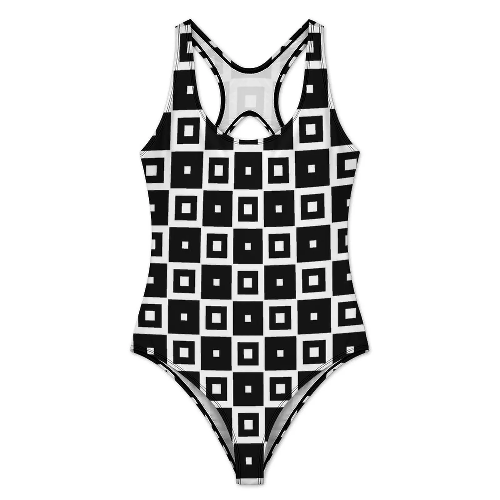 Retro Square Swimsuit Black And White Swimwear One Piece Beach Swimsuits High Cut Monokini Women Push Up Sexy Beach Wear Gift