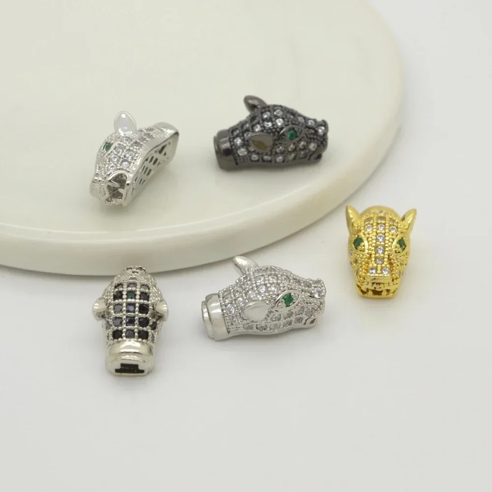 3 Pcs Leopard Tiger Head Beads Beaded for DIY Bracelets Necklaces Pendant Jewelry Making Pavé Zircon Brass Accessories Wholesale