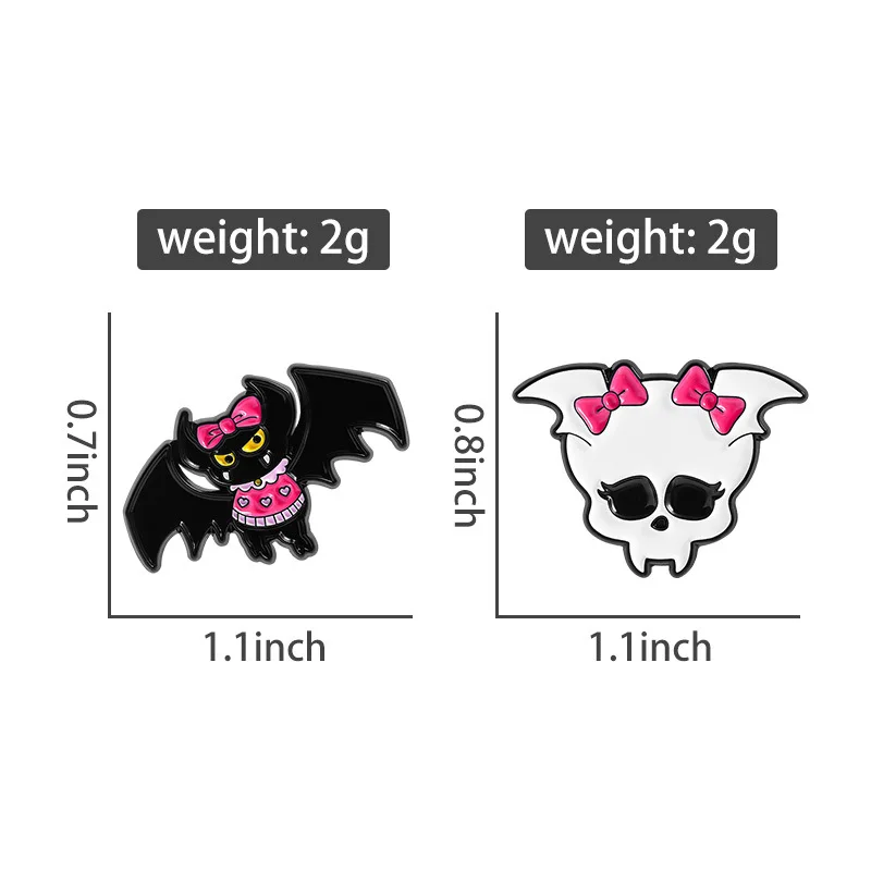 2pcs Pastel Goth Bat & Skull Enamel Pin Set Brooches for Backpack Clothing Jewelry Fashionable Clothing Accessories view 4