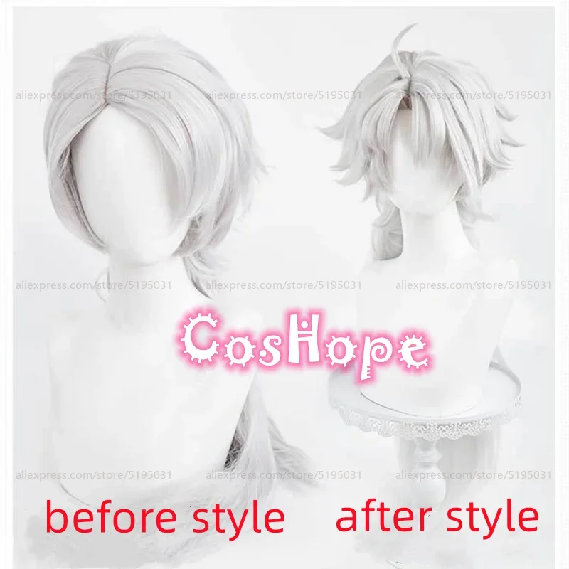 Lingyang unisex cosplay wig 80cm long hair silver white wig anime cosplay wigs wigs heat resistant synthetic wigs