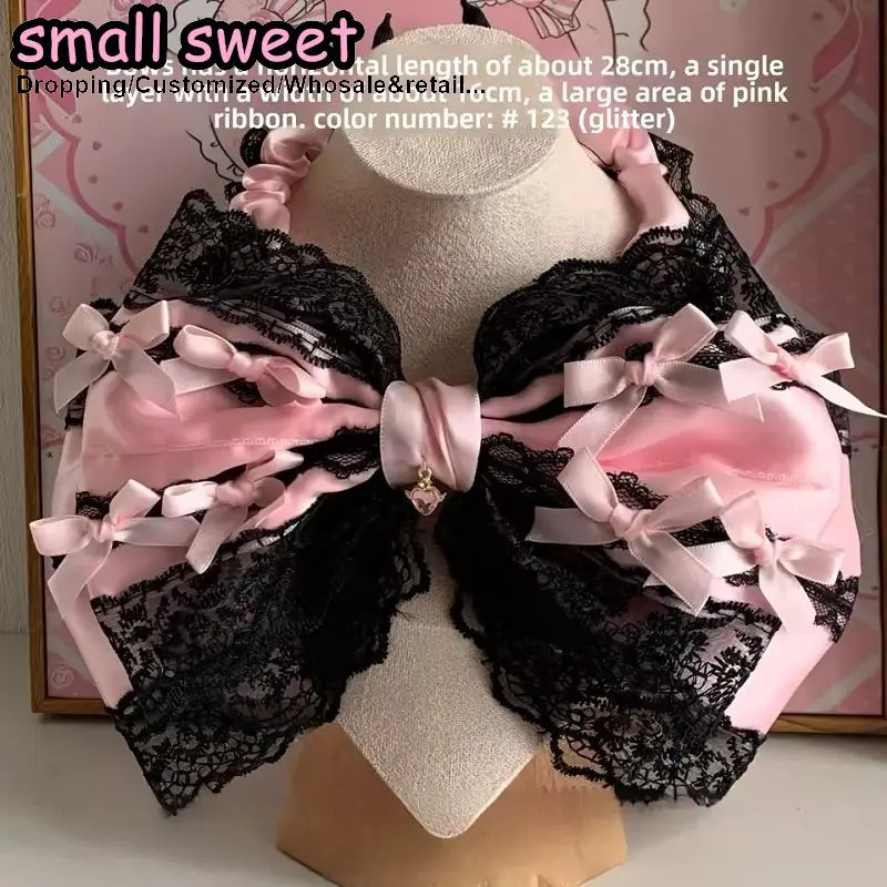 28CM Handmade  Y2K Girl Doll Ruffled Pink Lace Headband Lolita Gothic Multilayes Harajuku Hairbands Princess KC Hair Accessories view 6