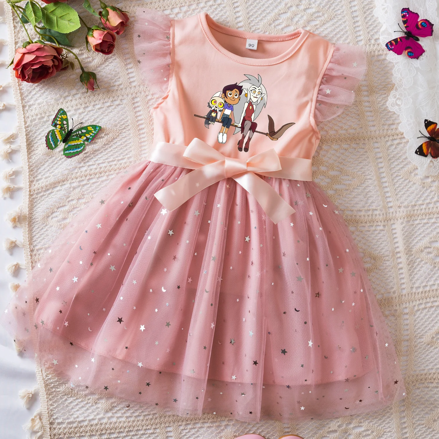 

The Owl House Sweet Girls Summer Clothes Flying Sleeves Bow Sequin Dress 2-6Y Kid Birthday Tutu Princess Dress for Baby Girl
