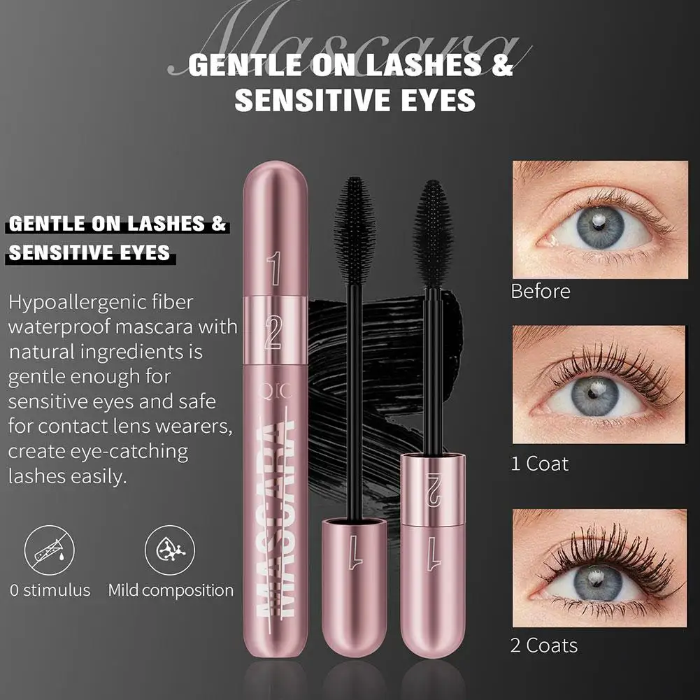 Dubbele Kop Zwarte Mascara Waterdicht Verlengt Extensie Mascara Volume Wimpers 5d Zijde Verlengende Cosmetica Vezel Non-S Y9h9