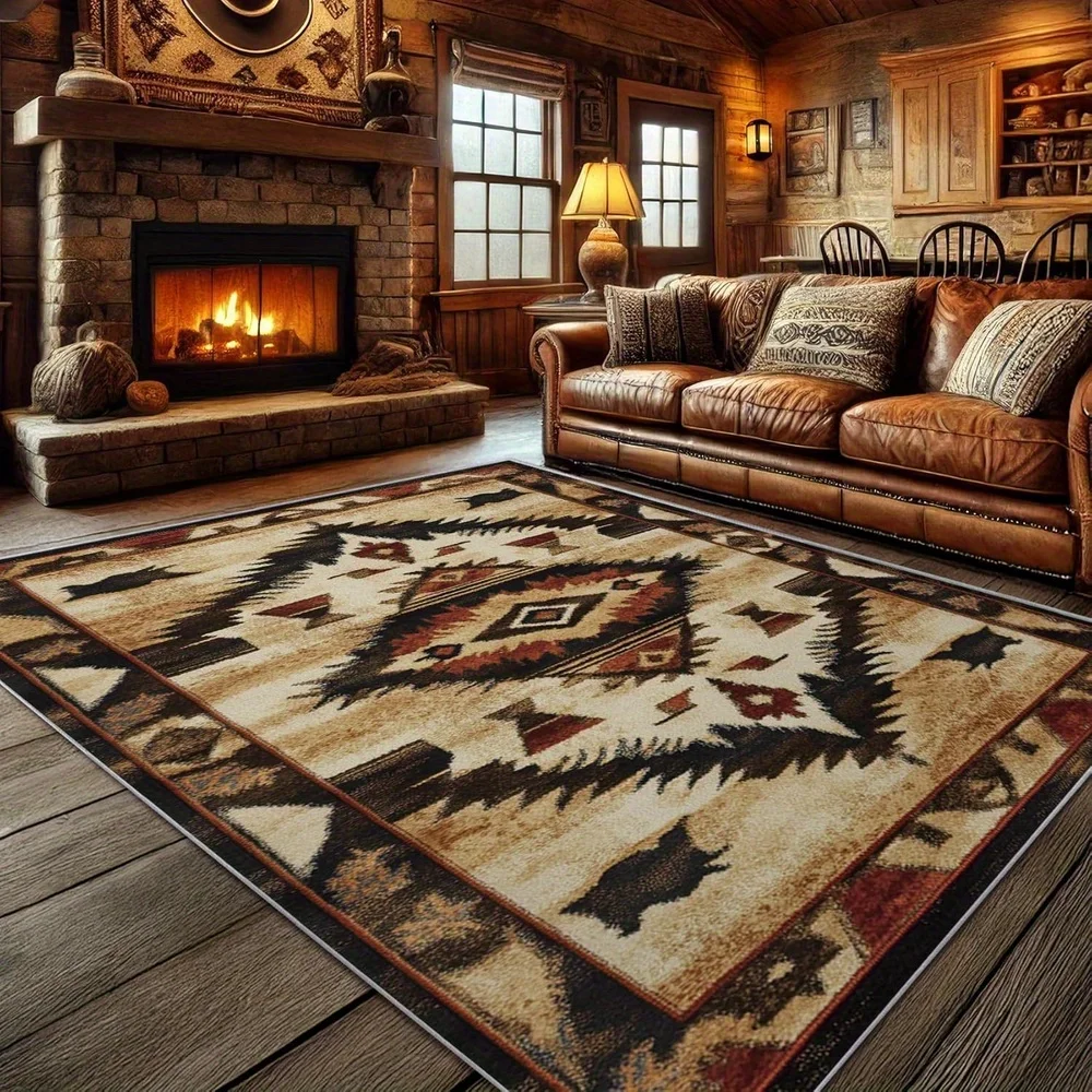 A Geometric Area Rug Designed for The Southwestern Region of America, Featuring a Bohemian Style Suitable for Living Rooms, Bedr