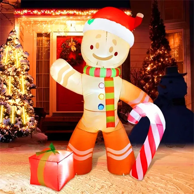 Gift Gingerbread Man Homes Garden Lawn Inflatable Xmas Decor Model with LED Lights Toys 8FT Christmas Inflatable Decoration Toys