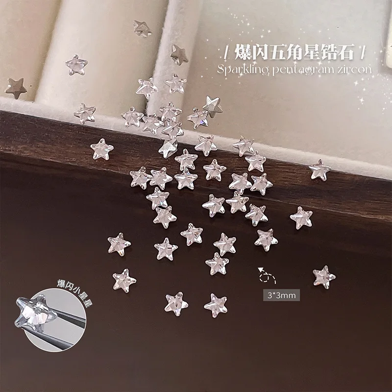 Mini 3mm Stern Zirkon Nagel flacher Boden funkelnder Zirkon Weihnachten Pentagramm Nageldekoration Zubehör