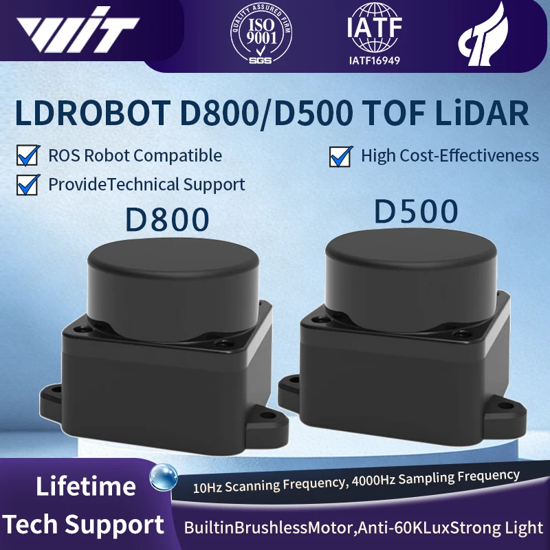 LDROBOT D500 D800 LiDAR Kit DTOF Laser Radar Sensor Module Scanner 360° 30000Lux 5000Hz Support ROS1 ROS2 For Indoor and Outdoor