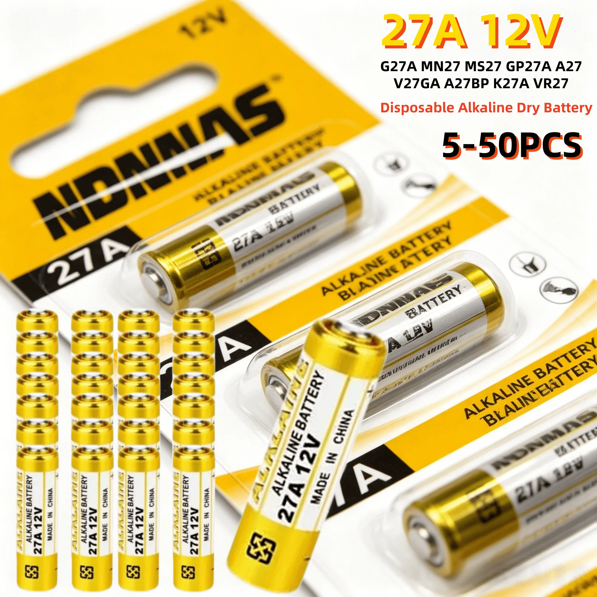 5-50PCS 27A 12V Battery Alkaline Dry Battery for Doorbell Car Calculator TV AC Remote Control Small Electronic Device