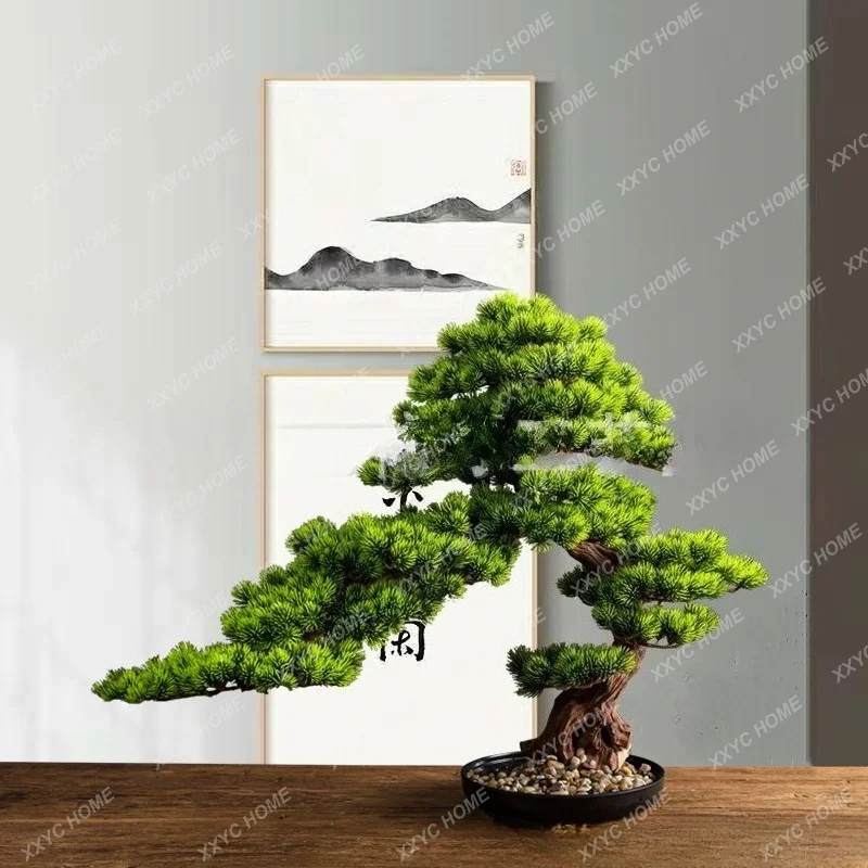 Simulation living room solid wood welcome pine hotel entrance decoration large bonsai