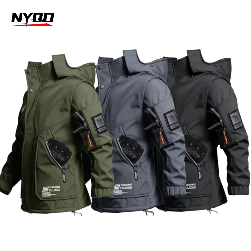 

New Men'S Motorcycle Jacket With Autumn And Winter Velvet Training Set Anti-Wear Waterproof Cold Resistant Jacket Holiday Gifts