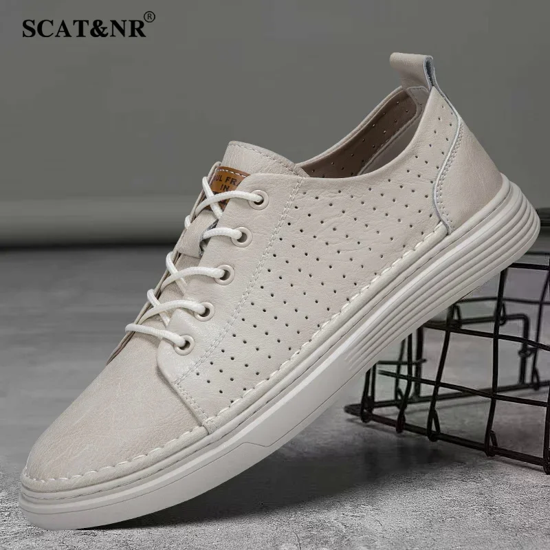 Summer Breathable Genuine Leather Casual Shoes Men'S Quality Male White Oxford Shoes Designer Jogging Shoes Real Leather Nicker