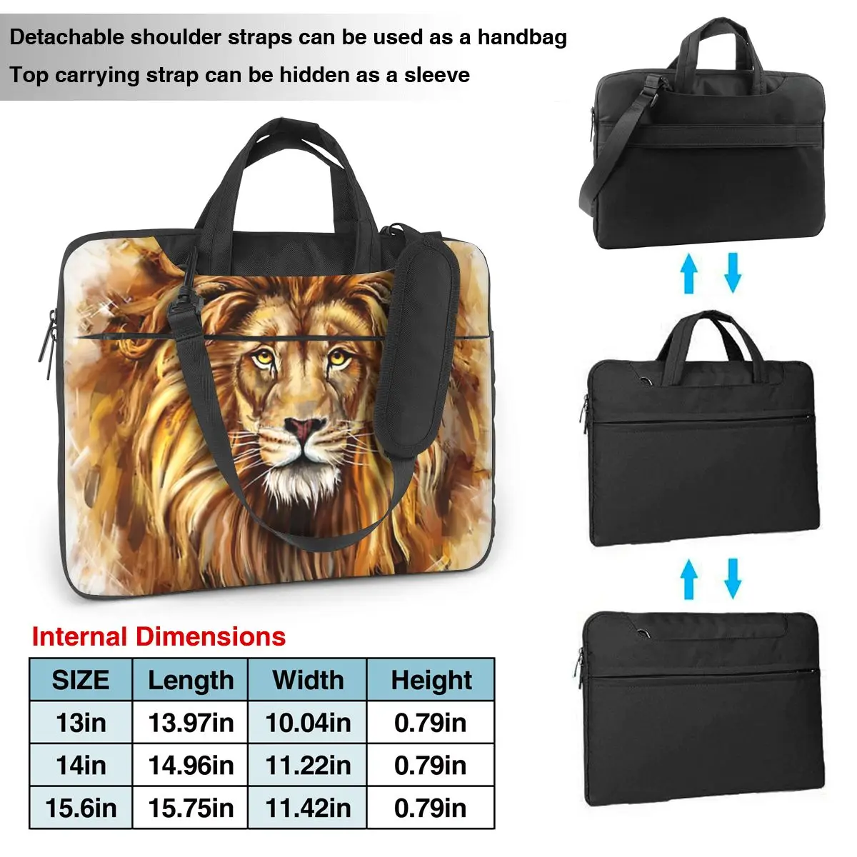 Artistic Lion Face Laptop Bag Case Protective Vintage Computer Bag Bicycle Crossbody Laptop Pouch