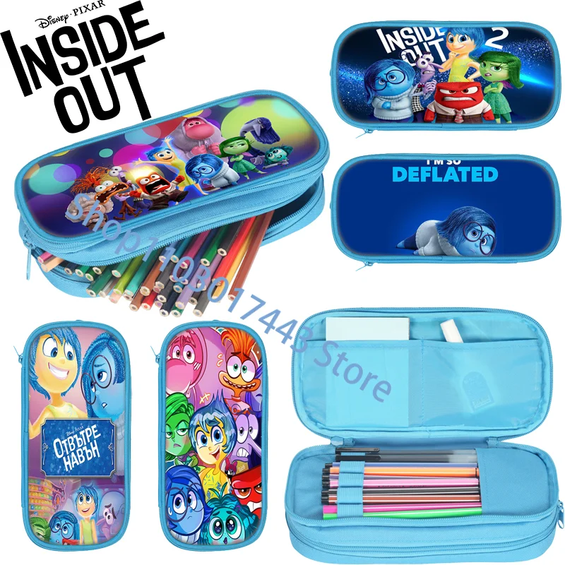 Disney-Inside Out Double-Deck Pen Case para Estudantes, Grande Capacidade Papelaria Storage Bag, Material Escolar e Lápis Sacos, 21 Estilos