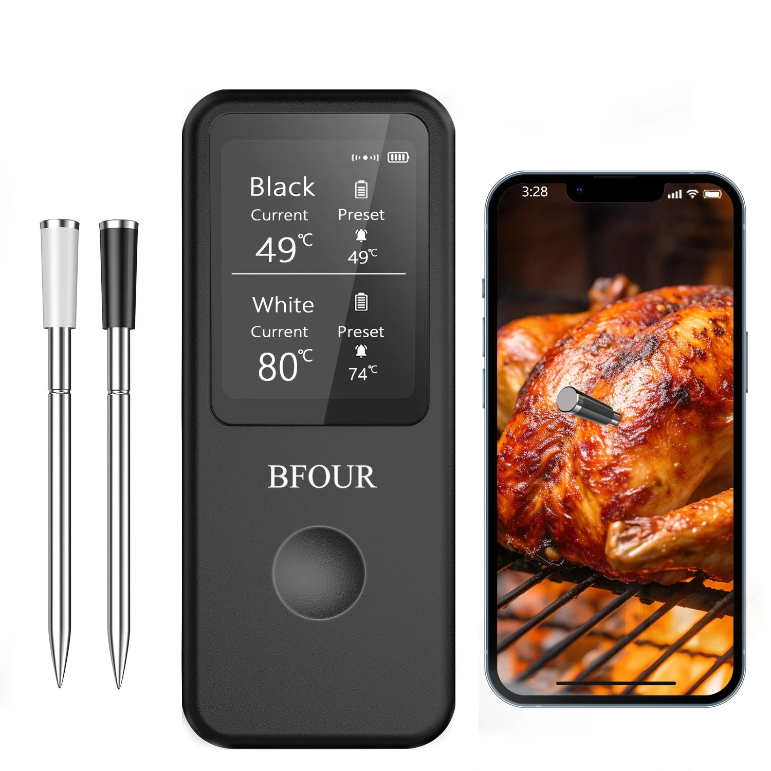 

Smart 2 probe Bluetooth food barbecue thermometer waterproof high precision wireless meat thermometer