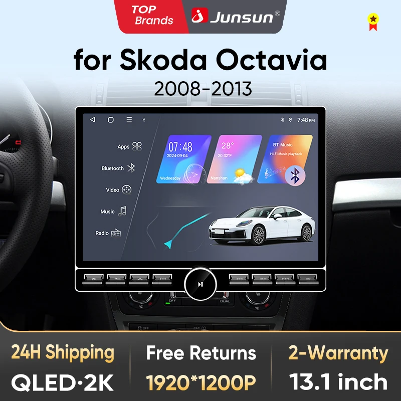 Junsun 13,1″ QLED Wireless CarPlay Android Auto Autoradio für Skoda Octavia 2 2008-2013 Intelligente Systeme DSP SWC RDS GPS FM