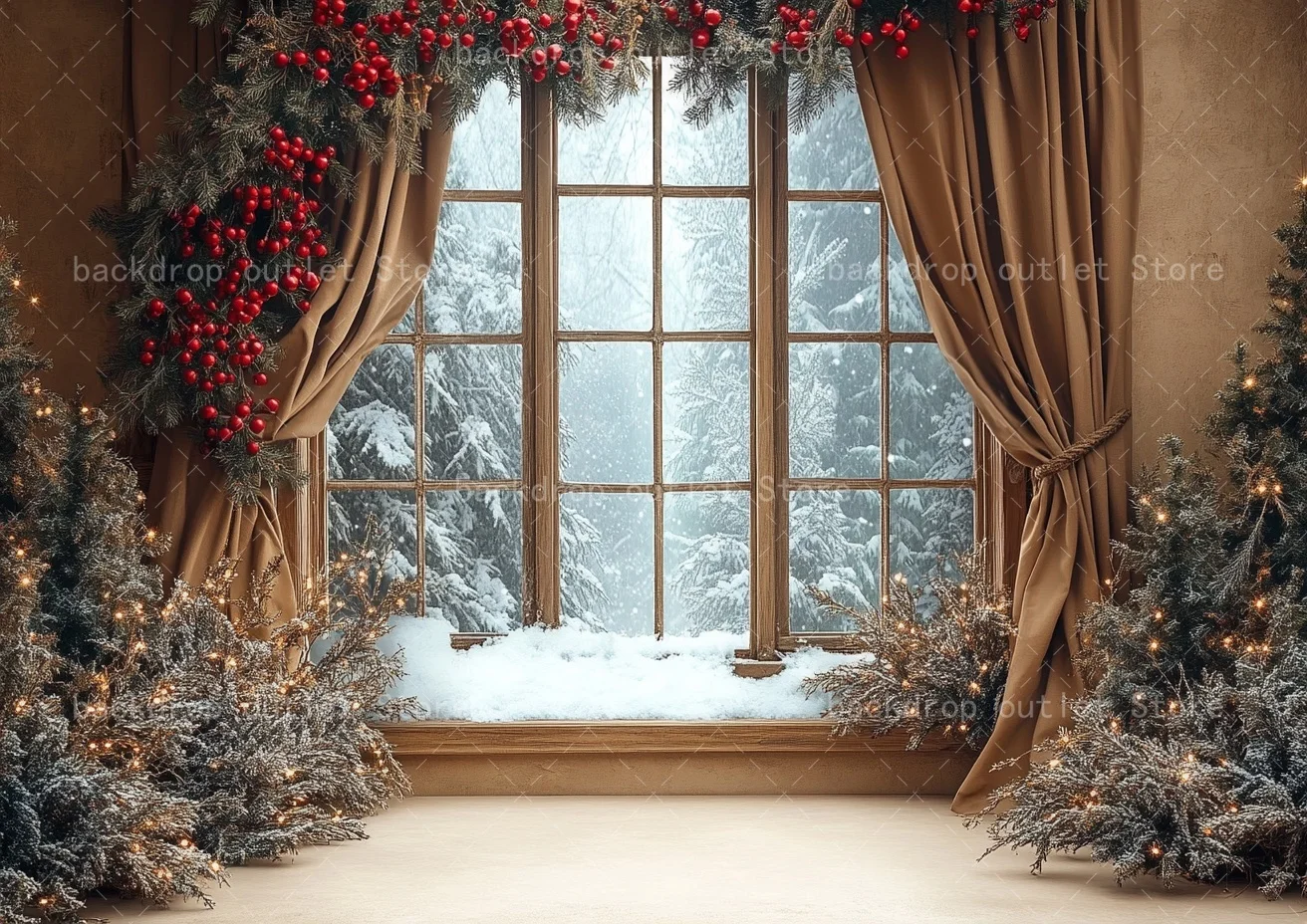 Mehofond عيد الميلاد نافذة الستار خلفية التصوير الفوتوغرافي شجرة عيد الميلاد شرابة مشهد ثلجي التصوير خلفية الصورة استوديو الدعامة