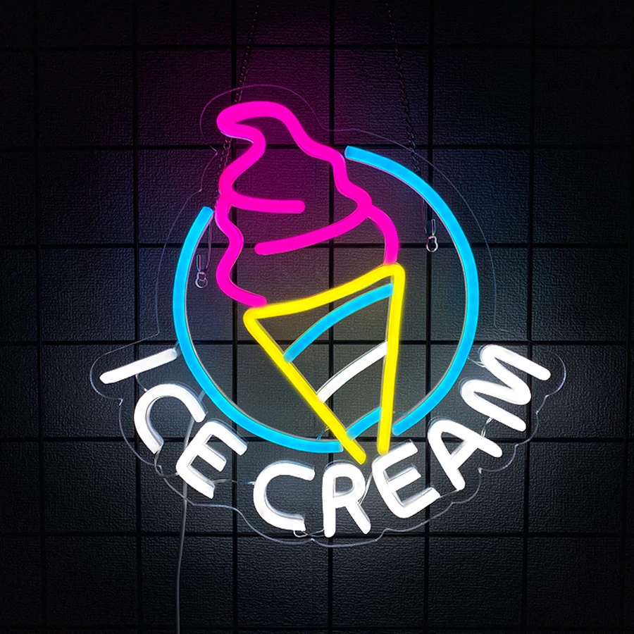 Ice Cream Neon Sign for Wall Decor Led Neon Sign for Ice cream Shop Christmas Party Bedroom Bar Drink Shop Wall Decoration USB