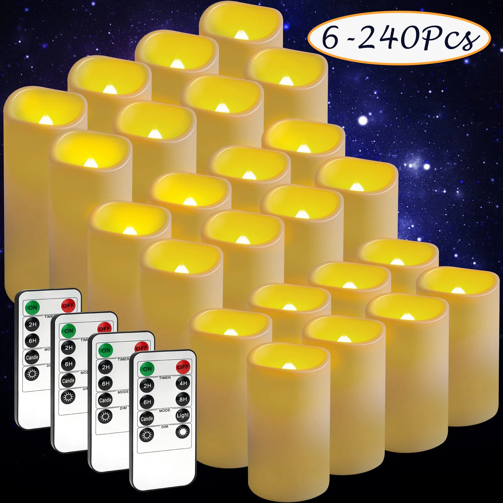 

6-240Pcs LED Pillar Candles Flameless Battery Operated Candles Wedding Flickering Candle for Concert/Home Decor/Party Supplies