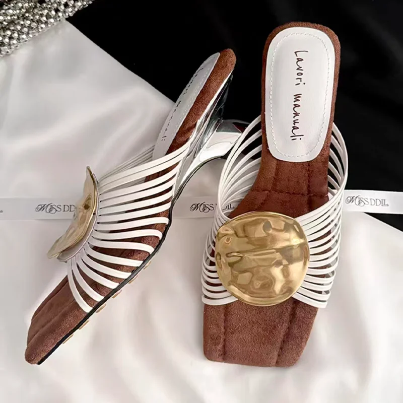 Quadratische Zehenspitzen-Pantoletten für Damen: Luxuriöse Absatzsandalen für Frauen – Neue elegante Pumps und Flip-Flops für den Sommer 2026 – Damenschuhe