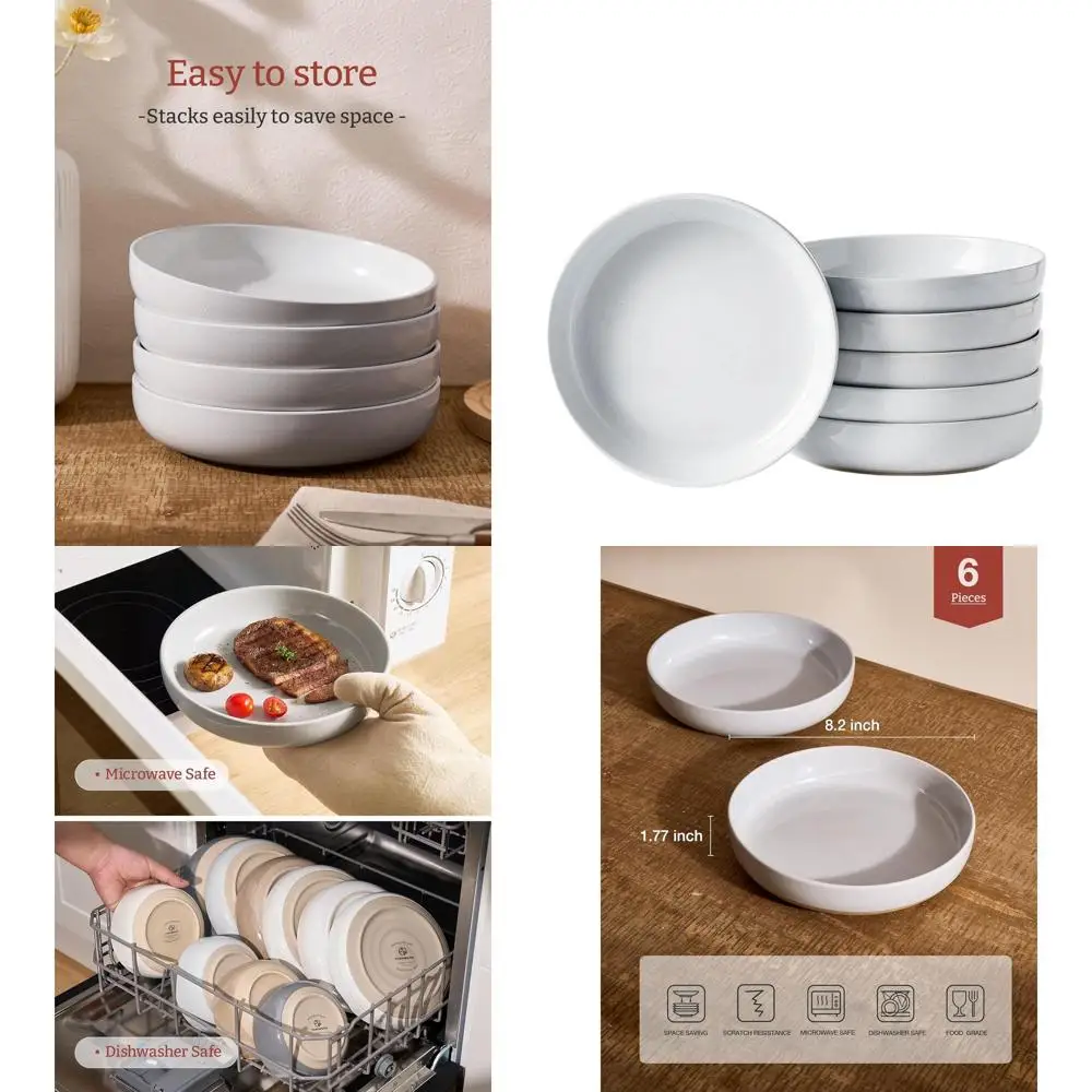 

Набор из 6 светло-серых мисок для пасты и салатов, идеально подходящий для подарков на новоселье, День благодарения и Рождество.