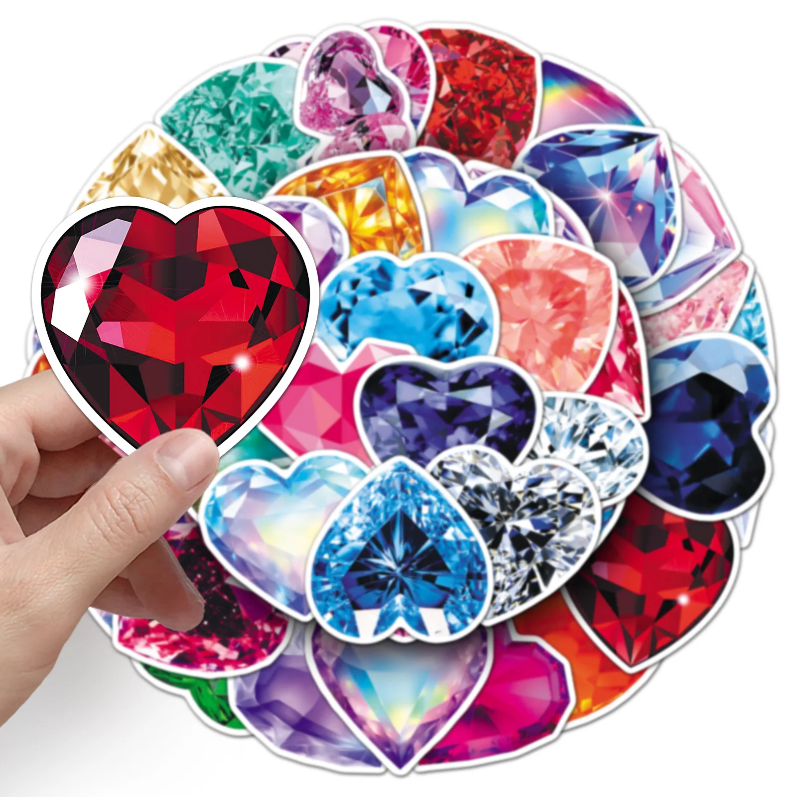 50 dazzling heart diamond stickers, colorful girl crystal DIY graffiti helmet, hand tent, water cup, stationery stickers