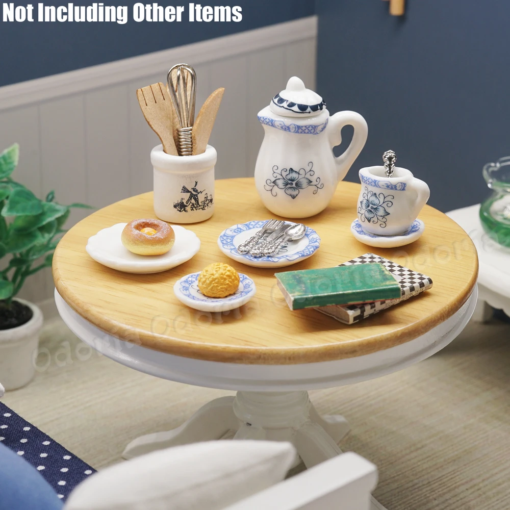 Odoria-Service de tasses à thé en porcelaine avec pétales bleus miniatures, assiettes, couverts, ustensiles de cuisson, maison de courses, accessoires de cuisine, britware, 1:12