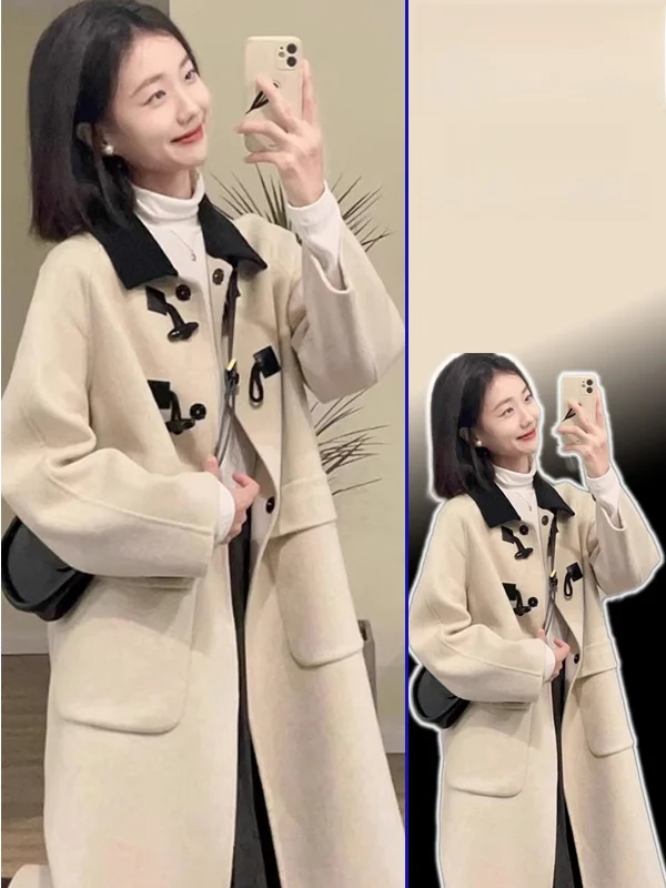 

Женское шерстяное пальто больших размеров: новая модель весна-осень, роскошное, универсальное, стройнящее, средней длины, на пуговицах, повседневная верхняя одежда