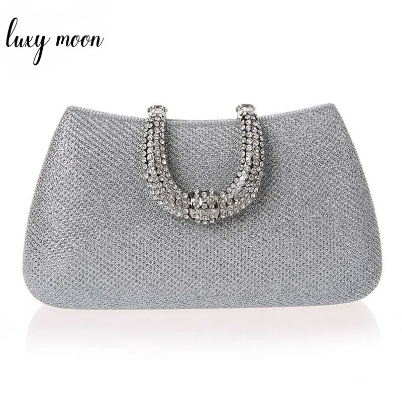 Classic Elegant Unique Design U Shape Diamond Clasp Clutch Bags Silver Color Women Evening Bags Female Clutches Party Purse