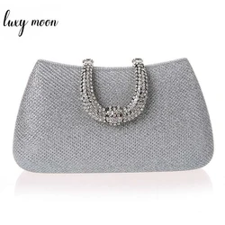 Classic Elegant Unique Design U Shape Diamond Clasp Clutch Bags Silver Color Women Evening Bags Female Clutches Party Purse