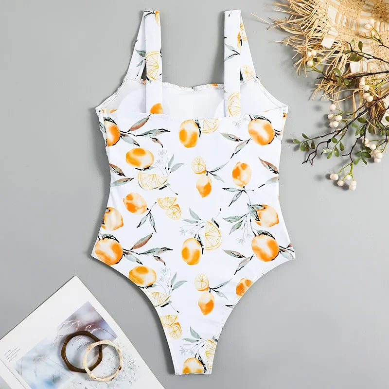 Maillot de bain une pièce plissé, imprimé fruit, sexy, bikini, taille haute, tenues de plage, body, tankini