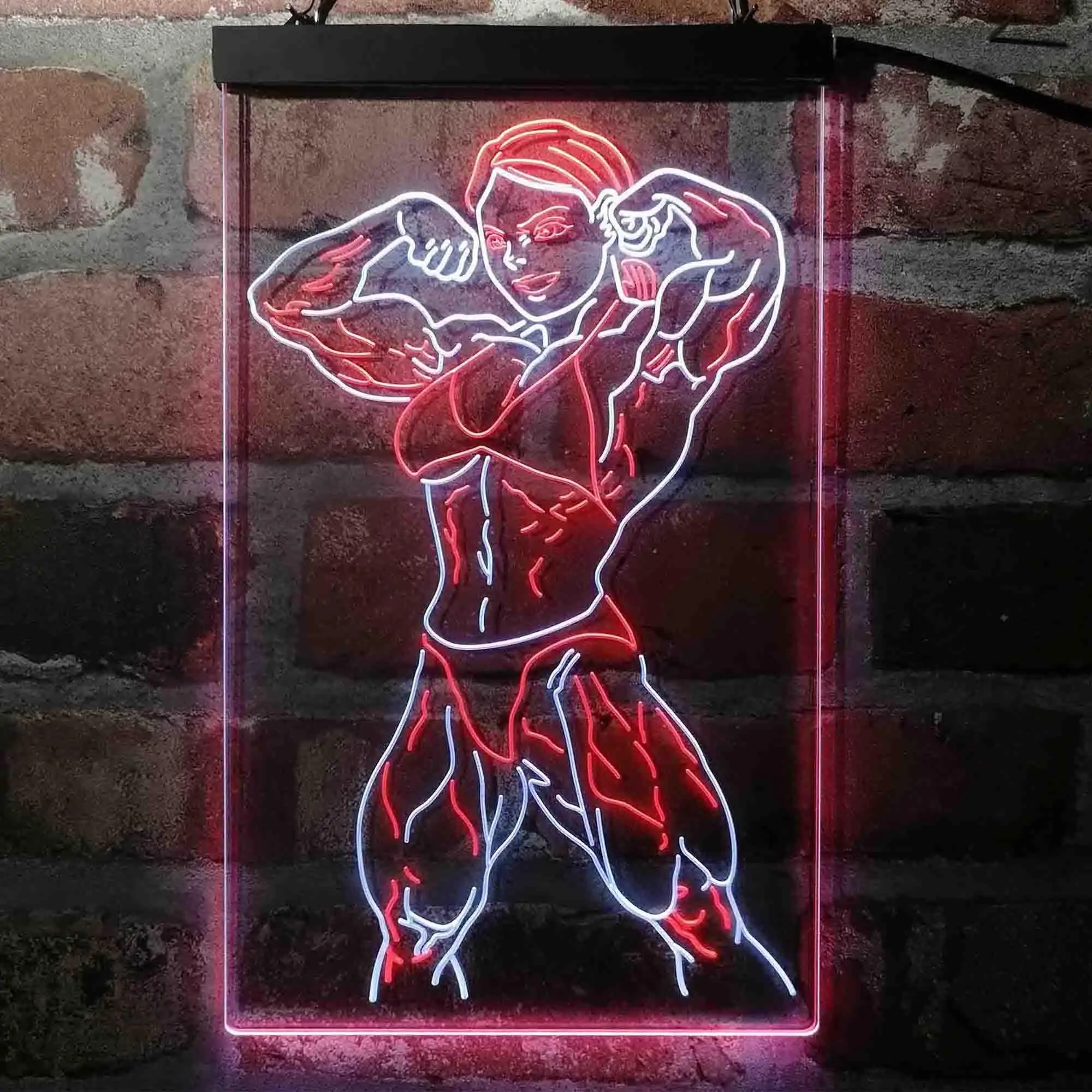 

Muscle Woman. Strong. Work for It. Gym Fitness Dual Color Led Neon Sign st6-i4105