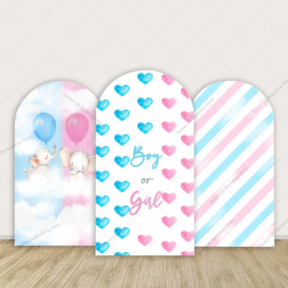 Fondo de arco de revelación de género de elefante bonito, decoración de fiesta de cumpleaños rosa y azul, cartel de pared de Chaira, fondo para Baby Shower