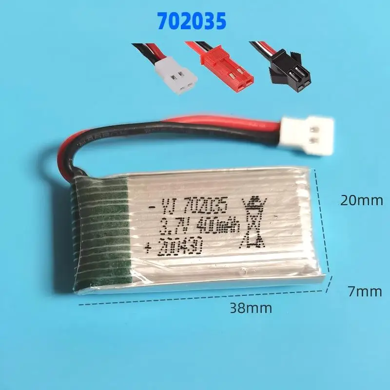 2pcs/lot New 702035 3.7V 400mAh model drone lithium battery with protection board and charging cable