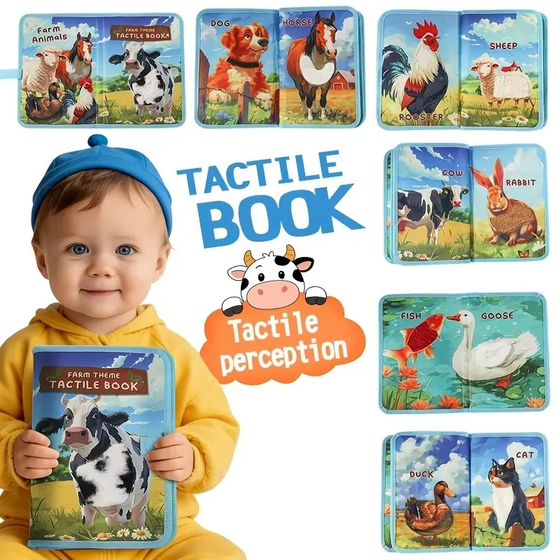 2PCS Farm Animal Sensory Cloth Book, 3D Textured Touch Book, Early Learning Picture Book for Babies, Great Easter Gift