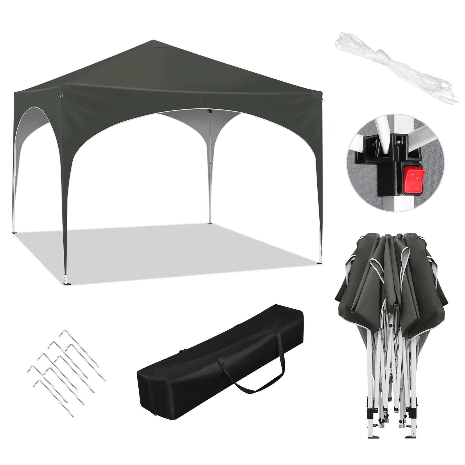 Waterproof Collapsible Canopy 3x3m Garden Gazebo Party Tent Pop-Up Pavilion with Semicircle Roof for Outdoor Market