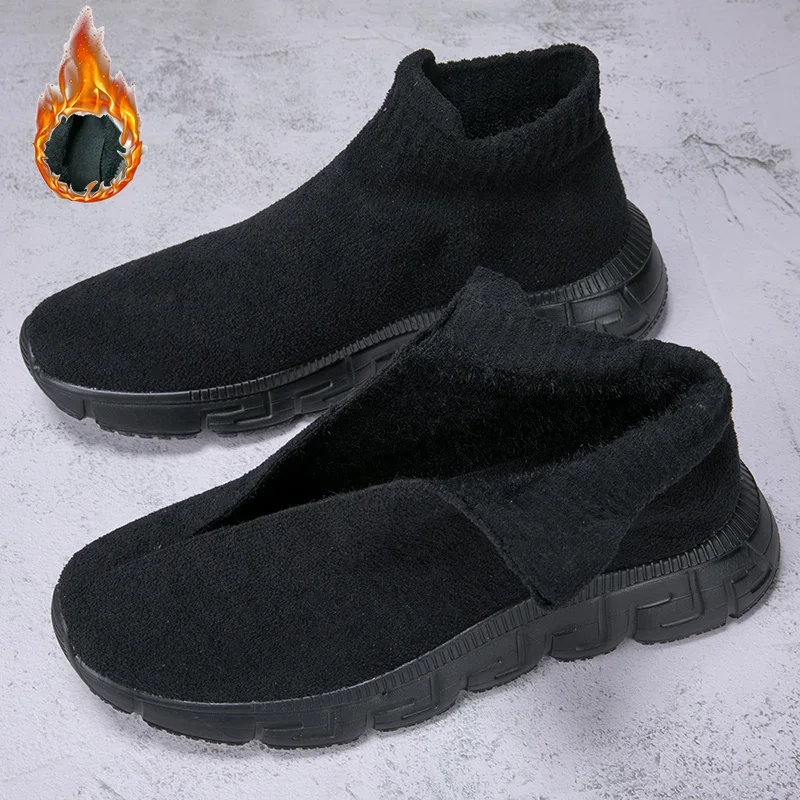 Men Snow Boots slip on plush Warm Fur Winter Men Shoes Antislip Casual Ankel Boots outdoor Plush Male Boots men cotton shoes