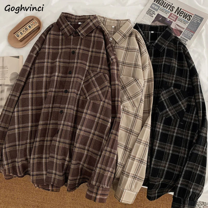 Chic Plaid Shirts Women Vintage Tender All-match Outwear Aesthetic Creativity Spring Summer New Ulzzang Female Harajuku Daily