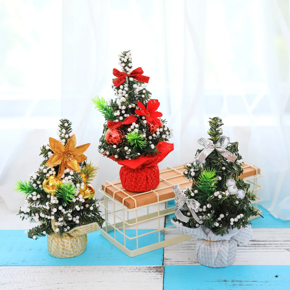 

Mini Christmas Tree Silver Glitter Fabric Xmas Party Desktop Ornament Decorative Accessory for Home Office Bedroom